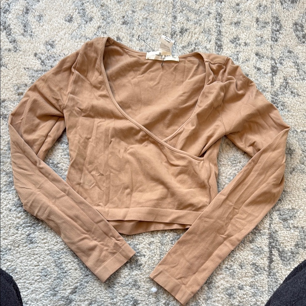 Women's Tan cropped Wrap Top